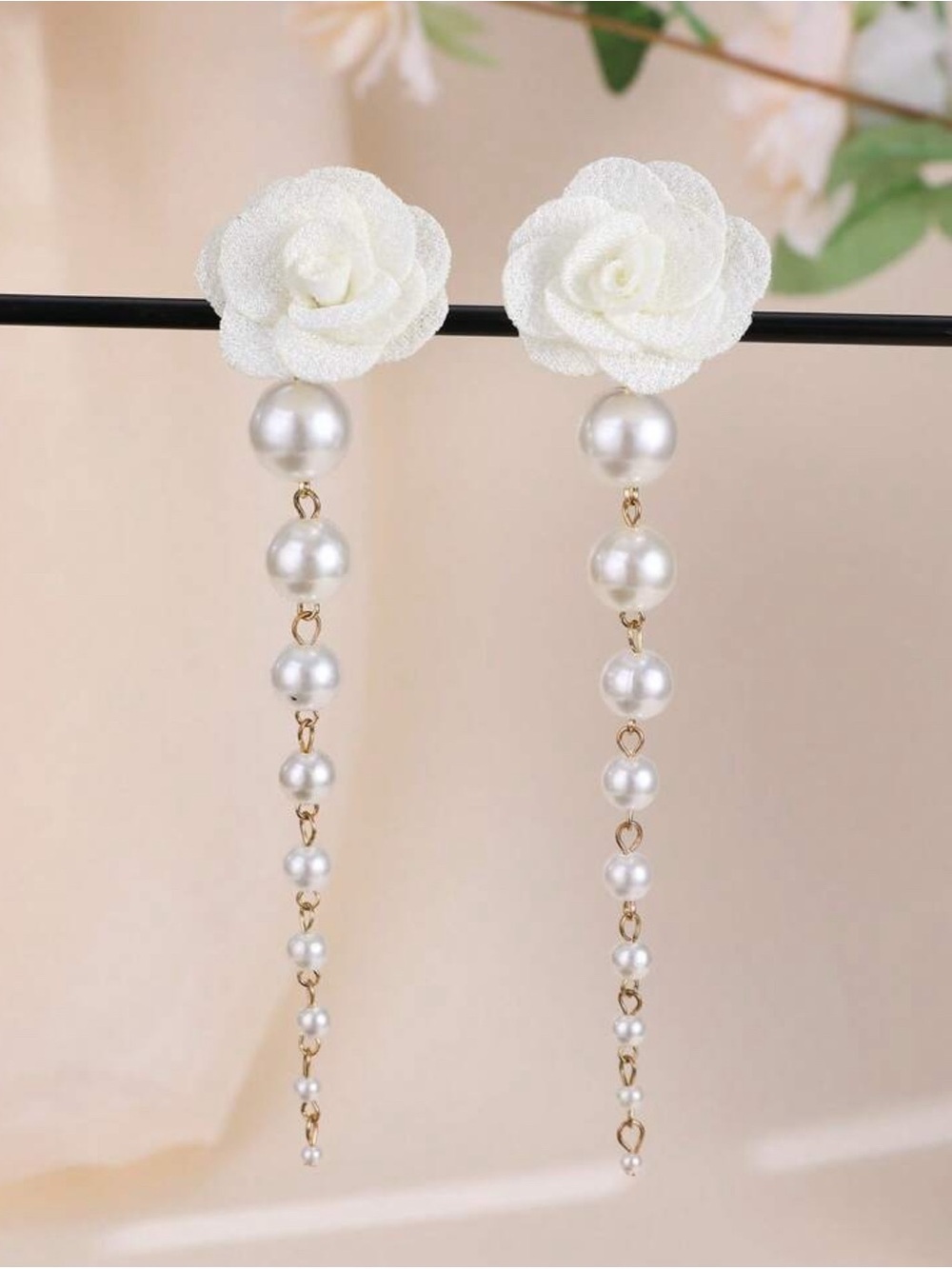White Faux Pearl Drop Flower Earrings
